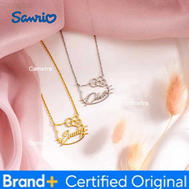 Sanrio Custom Cute Kitty Name Stainless Steel Pendant Necklace Cat Face with Name Hollow Pendant Mothers Day Gift Cat Lovers Jewelry H251229