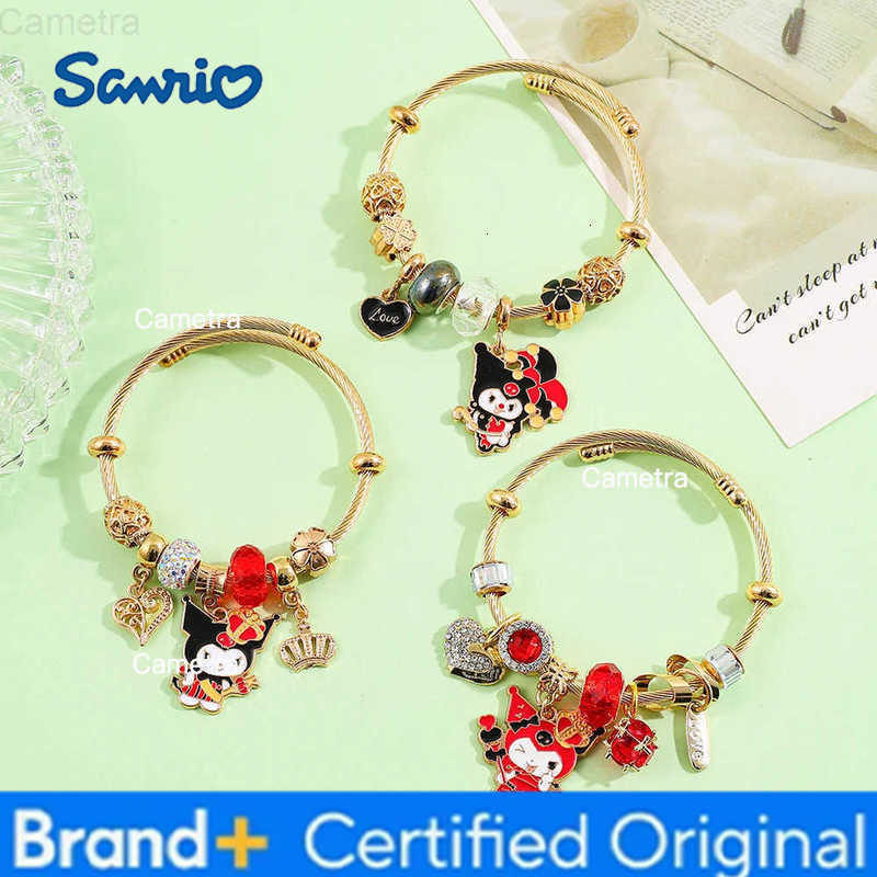 Sanrio Kawaii Beaded Bracelet Cute Kuromi Hello Kitty Charm Bracelet in Gold Perfect for Girls Gifts H251229