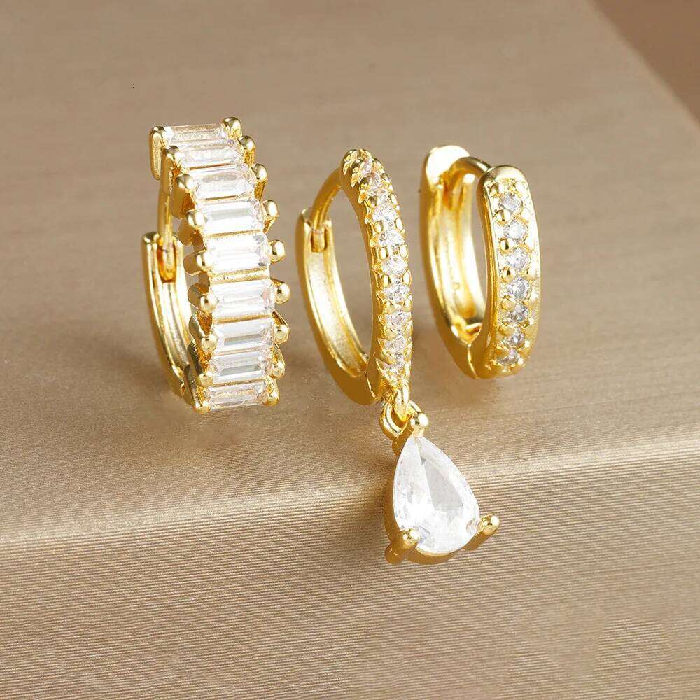 ZAKOL 3PCS/Set Colorful Cubic Zirconia Hoop Earrings Set for Women Red Water Drop Pendant Earring Cartilage Piercing Jewelry