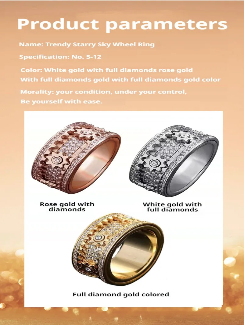 Mens and Womens Couple Star Wheel Ring Pair Ring Turnable Gear Rotating Rose Gold Style 251224