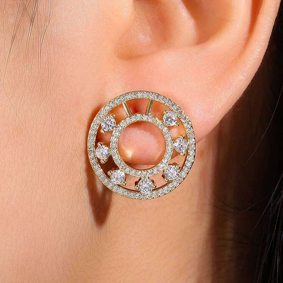 ZAKOL Simple Shiny Cubic Zirconia Hollow Circular Stud Earrings for Temperament Women Anniversary Jewelry Gift
