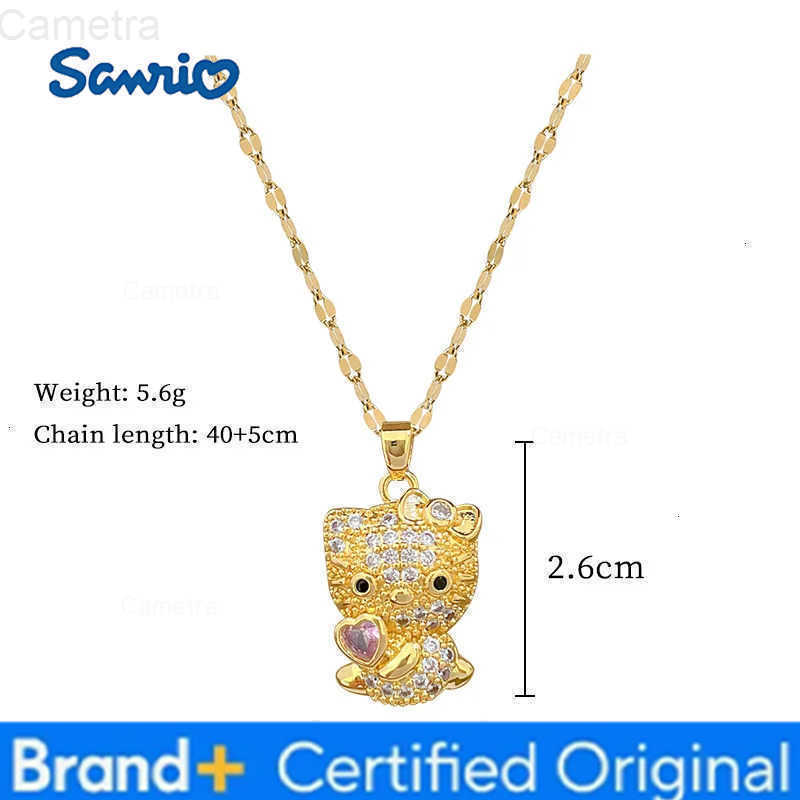 Sanrio Cute Gold Color Shiny Zircon Hello Kitty Pendant Necklaces for Women Girls Fans Cute Collar Accessories Jewelry Gifts H251229
