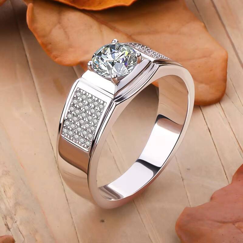 Simple Round Cut Mossanite Jewelry Fashion Moissanite Diamond Sterling 925 Silver Mens Ring Moissanite Ring