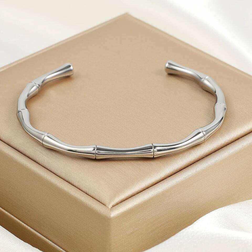 ZAKOL New Stainless Steel Color Bamboo Adjustable Open Bracelet 18k Gold Plated Waterproof Fashion Women Jewelry