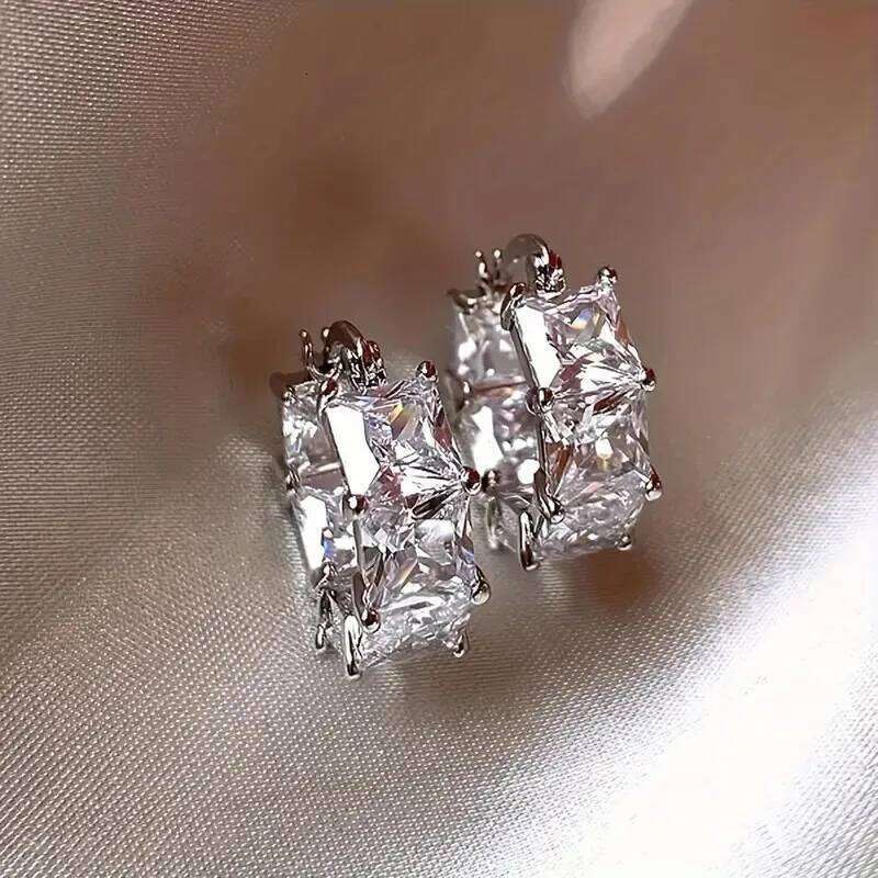 ZAKOL Korean Fashion Hoop Earring Inlaid Shiny Square Crystal Zircon Ear Accessories Party Jewelry for Women