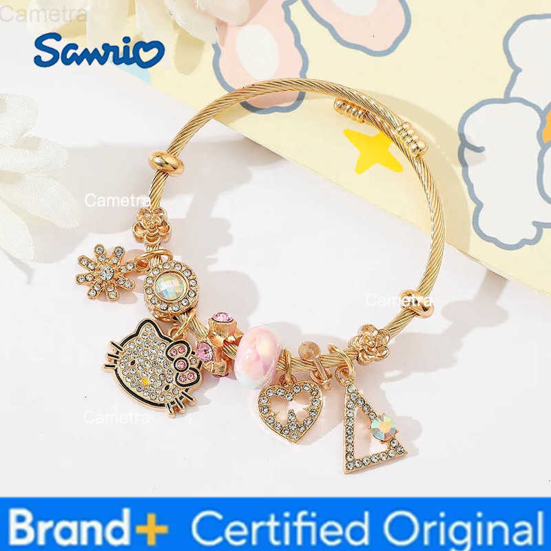 Sanrio Anime Cartoon HelloKitty Bracelet Fashion DIY Pendant Inlaid Moissanite Accessories Popular KT Cat Heart Pendant Bracelet H251229