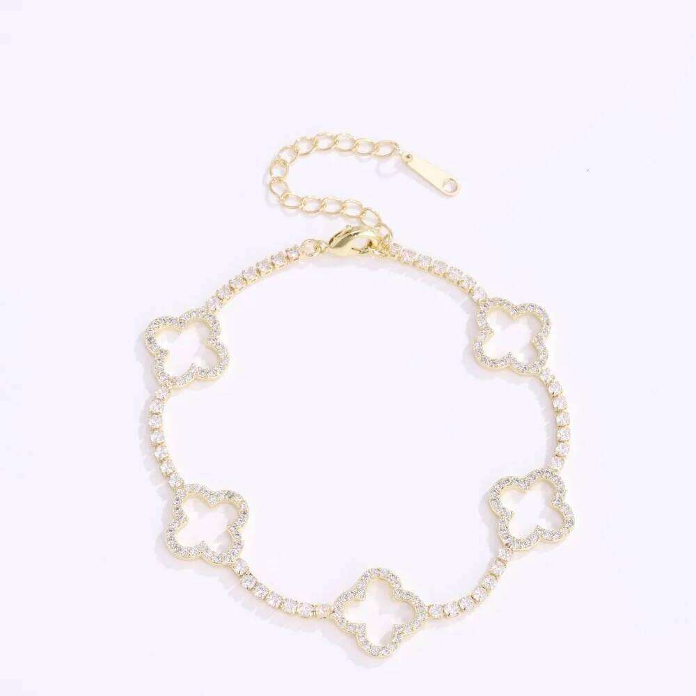 ZAKOL New Unique Hollow Out Four Leaf Flower Full Zircon Bracelet For Women Fashionable Wedding Party Jewelry Accessory Gifts