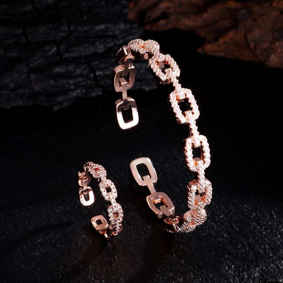 ZAKOL New Niche Design Turquoise CC Shape Open Bracelet Ring Set for Women Buling Zircon Exquisite Wedding Party Jewelry