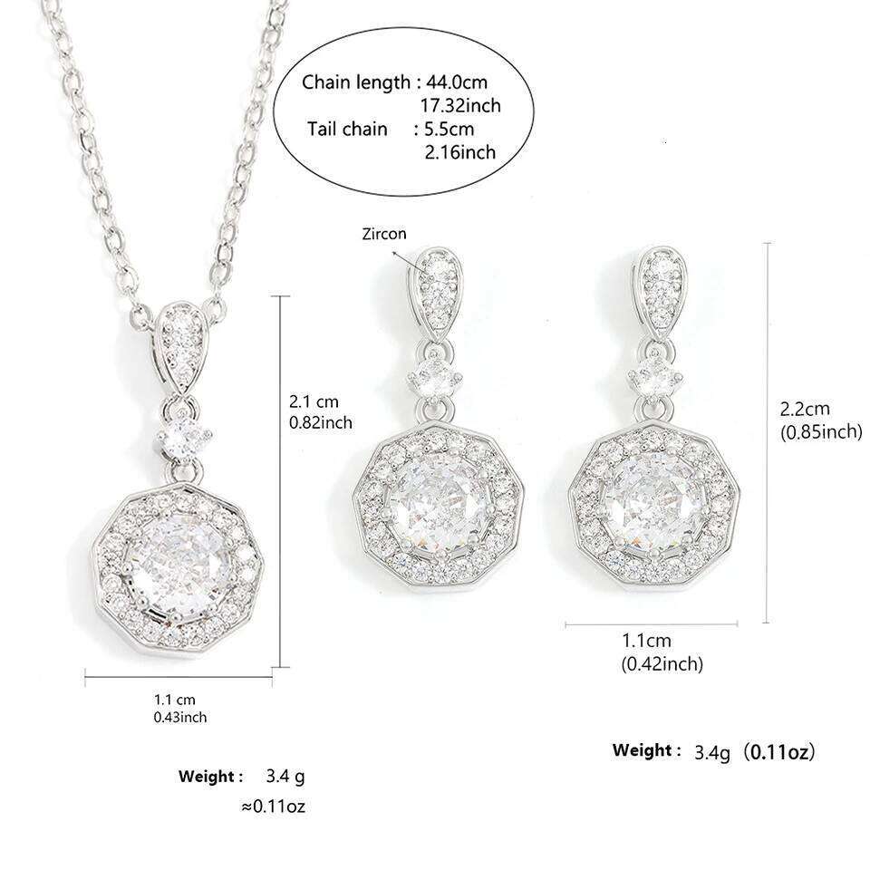 ZAKOL Luxury AAA Cubic Zirconia Dangle Earring Necklace Set for Women Sliver Color Crystal Engagement Wedding Jewelry