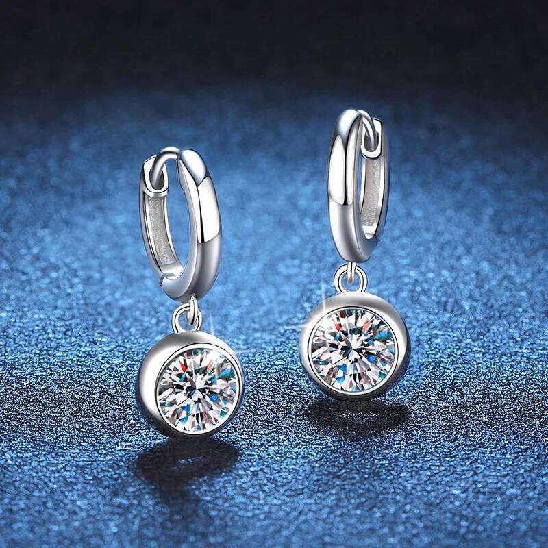 Modern Hoop Women Real D Color Moissanite Dangle Huggie Drop Earrings Silver 925 Original Wedding Jewelry for Girl bda