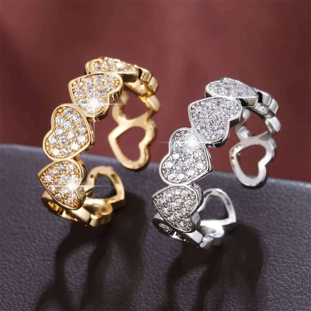 ZAKOL Luxury Buling Zirconia Heart-Shaped Open Bracelet Ring for Women Men Exquisite Hip-hop Rock Jewelry Couple Gift