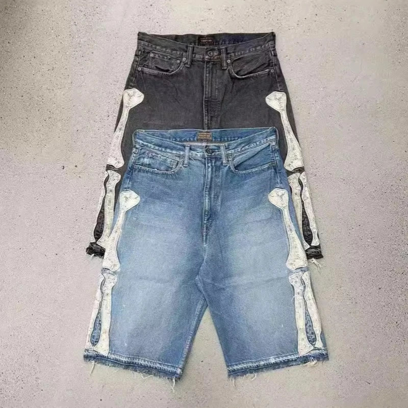 Deeptown Y2k Vintage Harajuku Denim Shorts Women Washed Patchwork Tassels American Retro Jeans Man Baggy Hip Hop Jorts Summer 251223