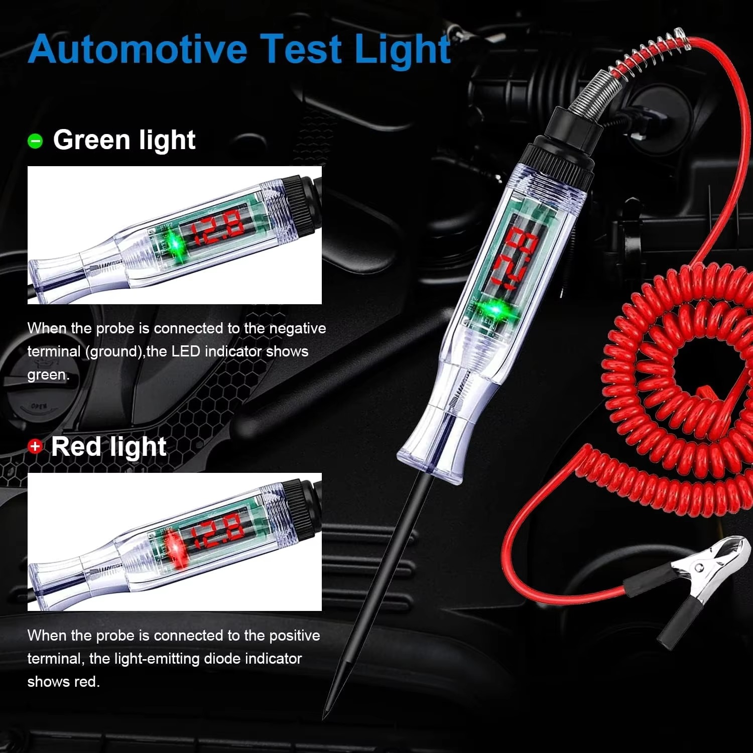 Universal 5-110V Car Circuit Tester, Digital Test Light with Retractable Cord, Voltage Detector for Truck Motorcycle Fuse Wiring Diagnostic