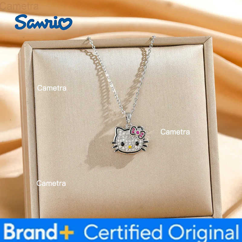 Sanrio Bling Zircon Hello Kitty Pendant Necklace for Women Girls Stainless Steel Chain Cute Kitty Accessories Jewelry Gifts H251229