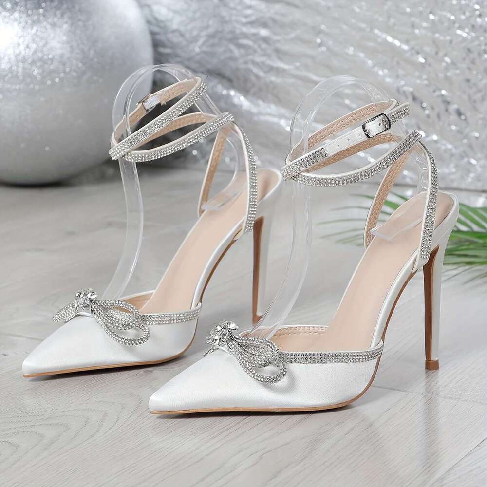 Liyke Fashion Crystal Sequined Bowknot Women Pumps Sexy Pointed Toe High Heels Wedding Prom Shoes Ladies PVC Transparent Sandals MOJIDASHU