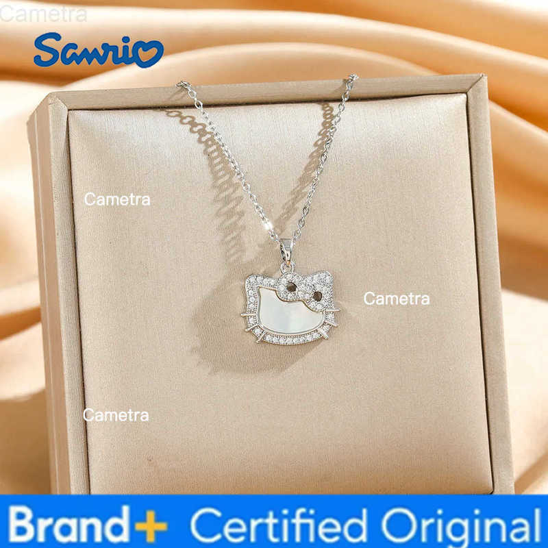 Sanrio Sweet Cartoon Zircon Hello Kitty Necklace for Women Girls Cute Shell Hollow Kitty Jewelry Accessories Christmas Gifts H251229