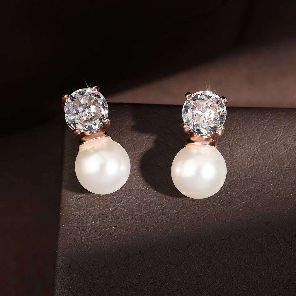ZAKOL Simple Clear Zircon Pearl Stud Earrings for Women Wedding Exquisite Birthday Engagement Jewelry Gifts