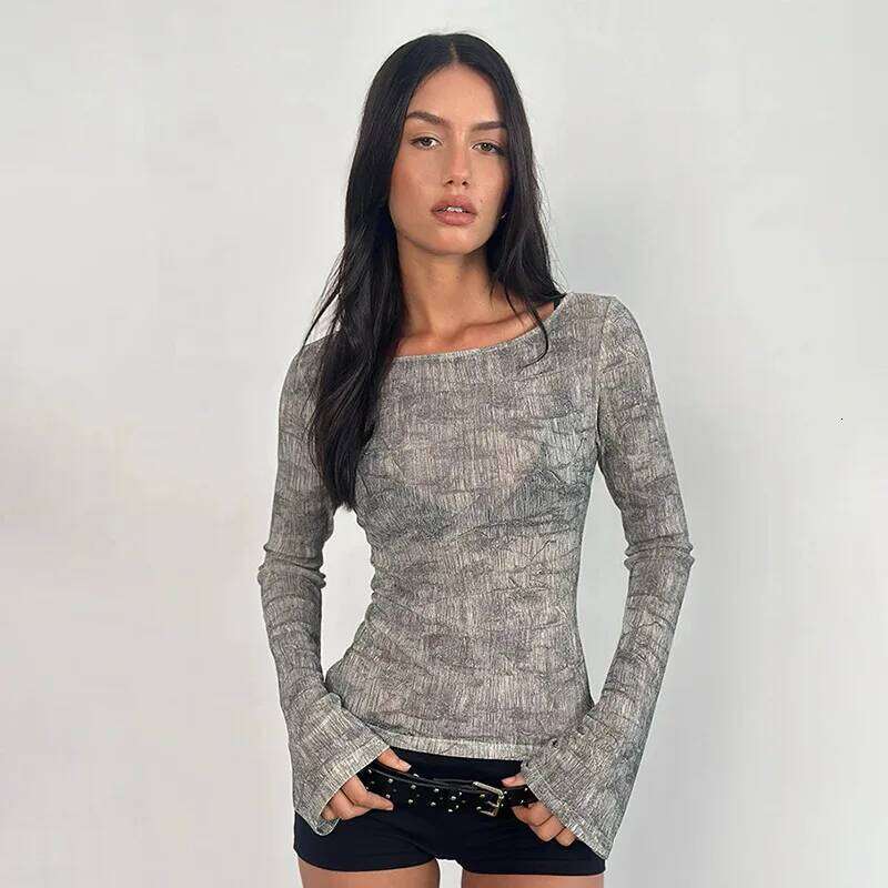 Spring Autumn New T-Shirts Fashion Women Long Sleeve Sexy Off Shoulder Slim Fit Tops Casual Vintage Y2k Streetwear 2025 Tees ZHE HAN