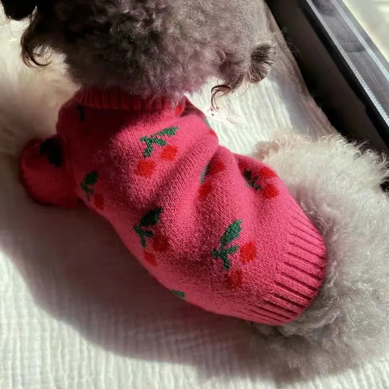 Cherry Pet Christmas Sweater Jacket Winter Warm Knit Sweater Cat Outing Costume for Small Dog Maltese Schnauzer Sweater Cat Coat 251219