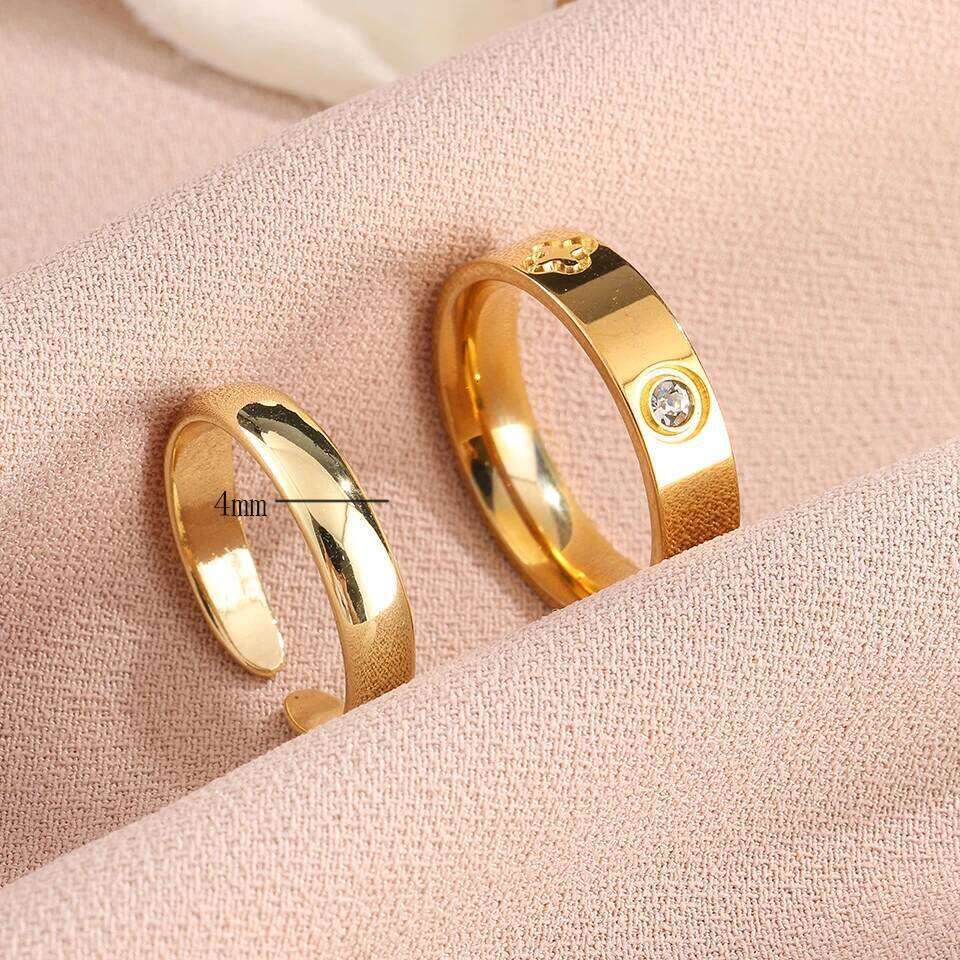 ZAKOL New Golden Stainless Steel Ring Set for Women Crystal Zircon Inlaid Engagement Anniversary Jewelry Gifts 2Pcs/Set