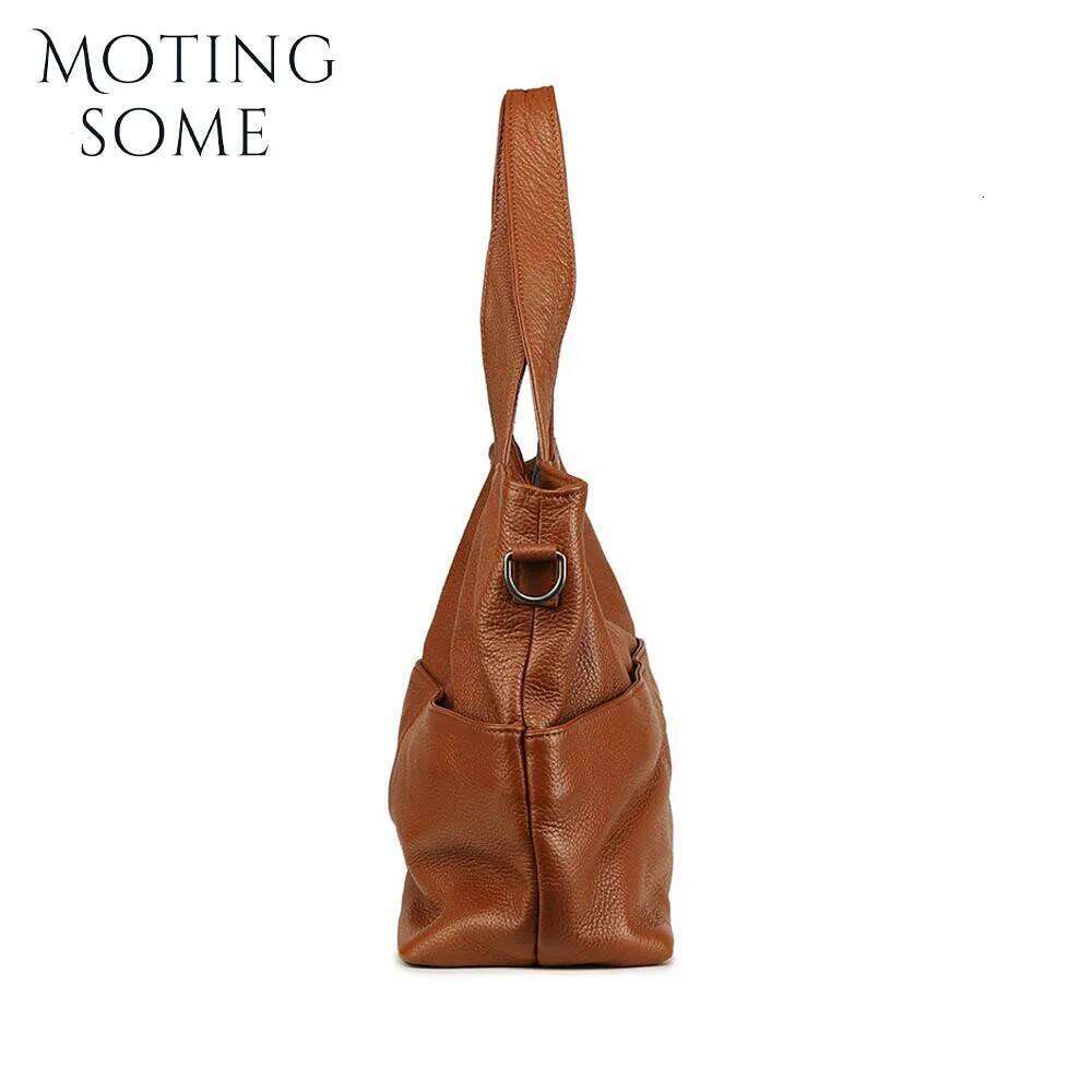 Motingsome Full Grain Cowhide Women Handbag Designer Bags Shoulder Multi Pocket Roomy Casual Tote Holiday Travel Bag LEMON KOKO