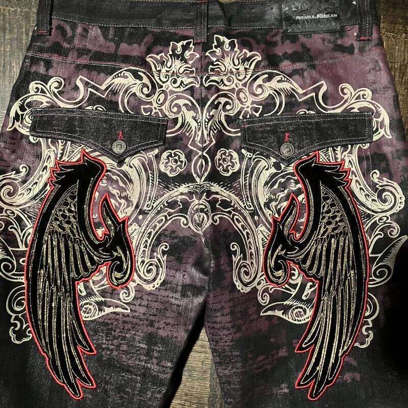 Streetwear New Fashion Big Pattern Embroidered Baggy Jeans Women Y2K Rock Hip Hop Retro Popular Casual High Waist Wide Leg Pants