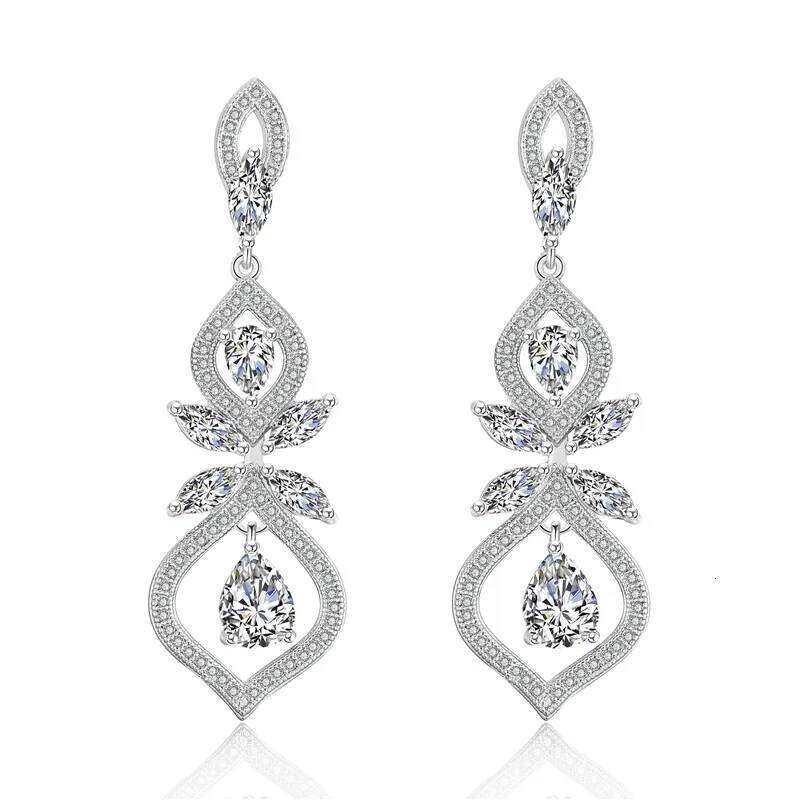 ZAKOL Classic Geometric Clear Zircon Dangle Earrings for Women Elegant Sliver Color AAA CZ Wedding Party Ear Accessories