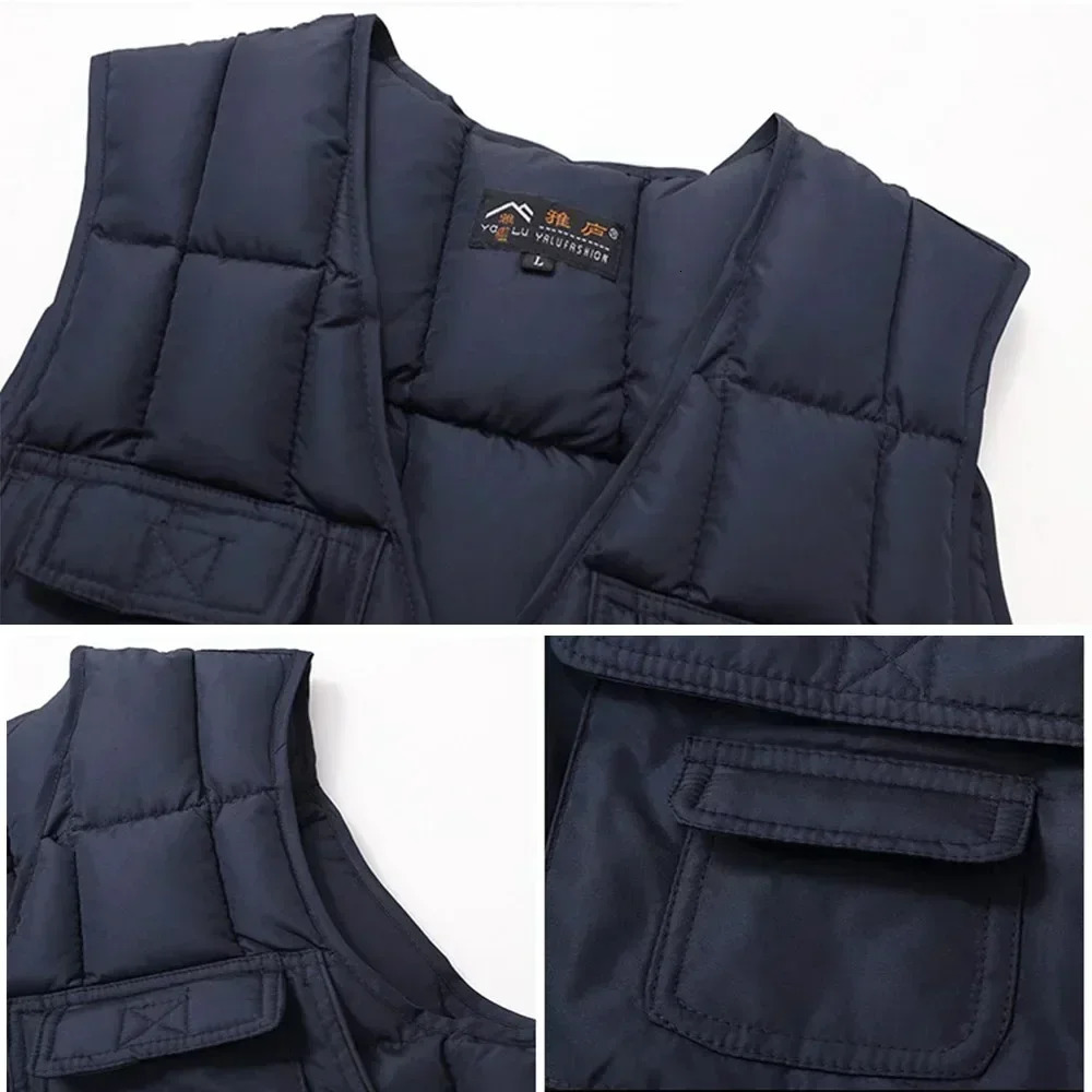 Classic MultiPocket Mens Padded Vest Winter Warm Sleeveless Coat Tactical Jacket for Men Solid Lightweight Male Waistcoat 251225