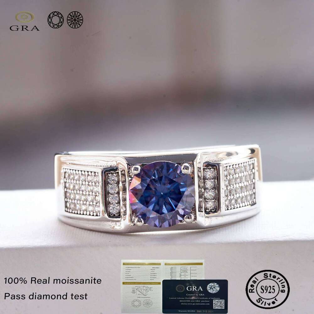 1 Ct 6.5mm moissantie ring for charm lady with violet color moissanite stone 925 sterling silver female fine finger Jewerly 509