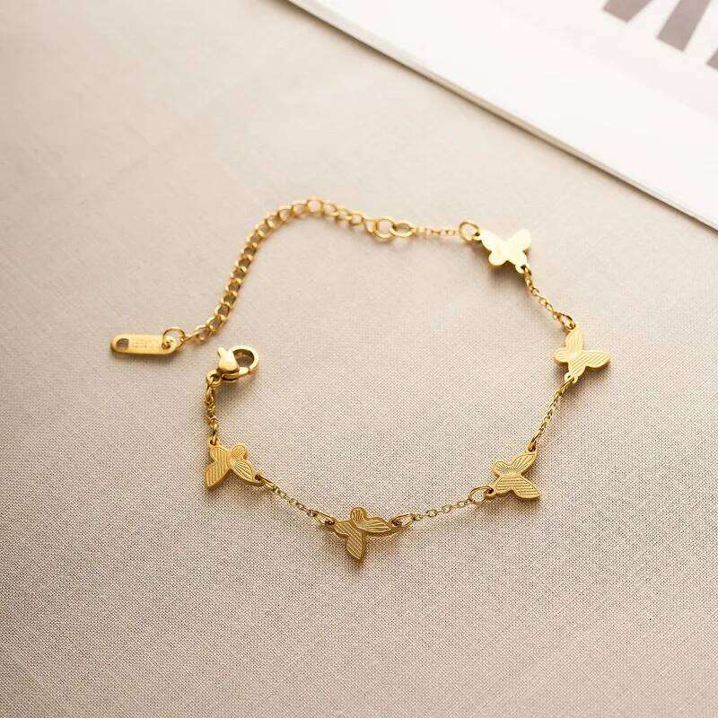 Sweet Exquisite 18k Gold-color Stainless Steel Adjustable Butterfly Bracelet for Woman Girls Jewelry Accessories Gifts 25H1229