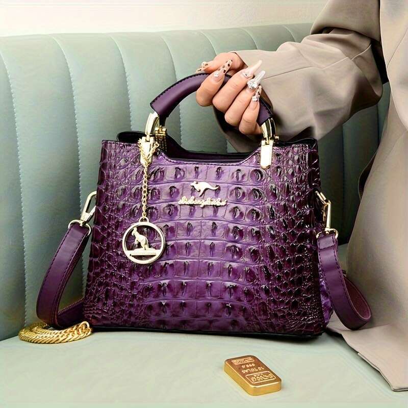 JINXIANGGUO Luxury Green Crocodile Embossed Handbag For Wo Elegant Shoulder Purse With Detachable Strap Golden Tone Hardware And Sophisticated Chain D