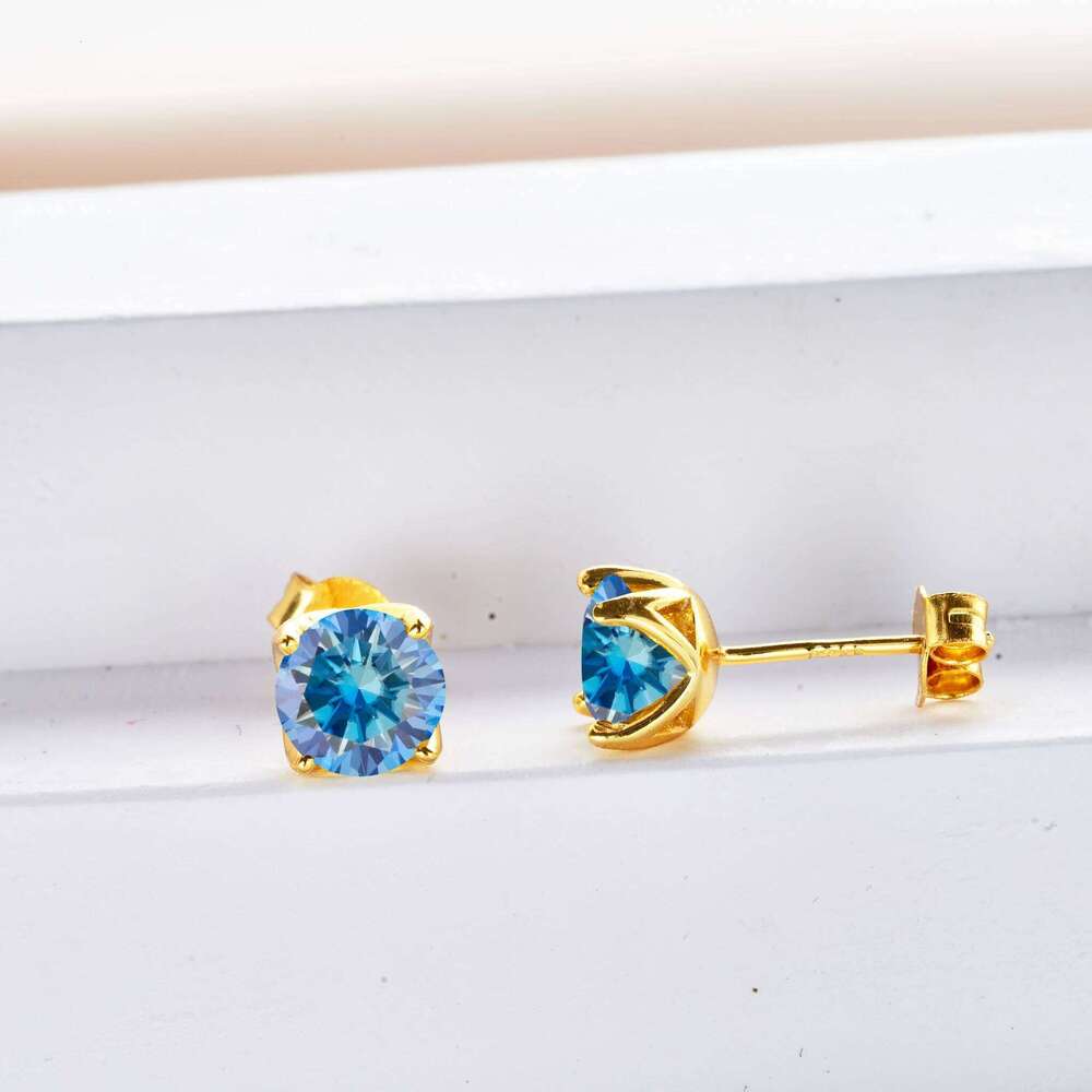 VVS D Color Moissanite Earring 925 Sterling Silver Plated 18K Gold Stud Earrings For Women Wedding with black card diamond test e69