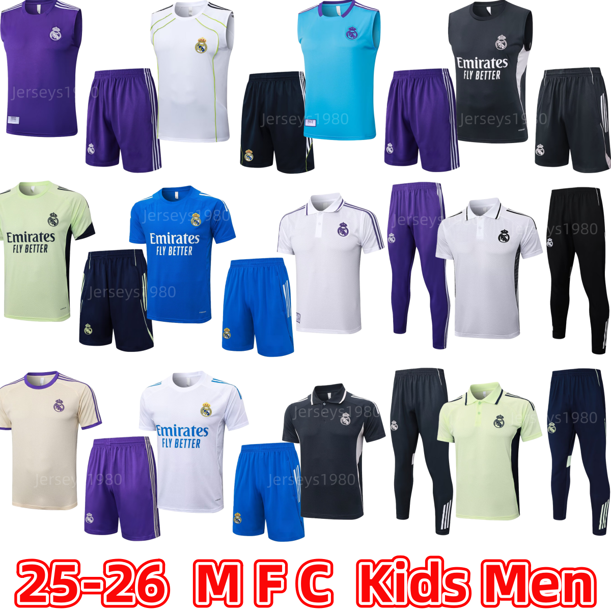 25 26 Real 4Th MadridS tracksuit sets Men kids mfc soccer football Half pulled Long Sleeve soccer jerseys football Real 4Th Madridd training suit foot mfc jogging kits