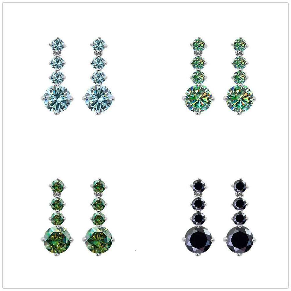 Luxury 925 Sterling Silver Full Lab Moissanite drop earrings total 2.6 carat blue green color women moissanite earring Jewelry abb