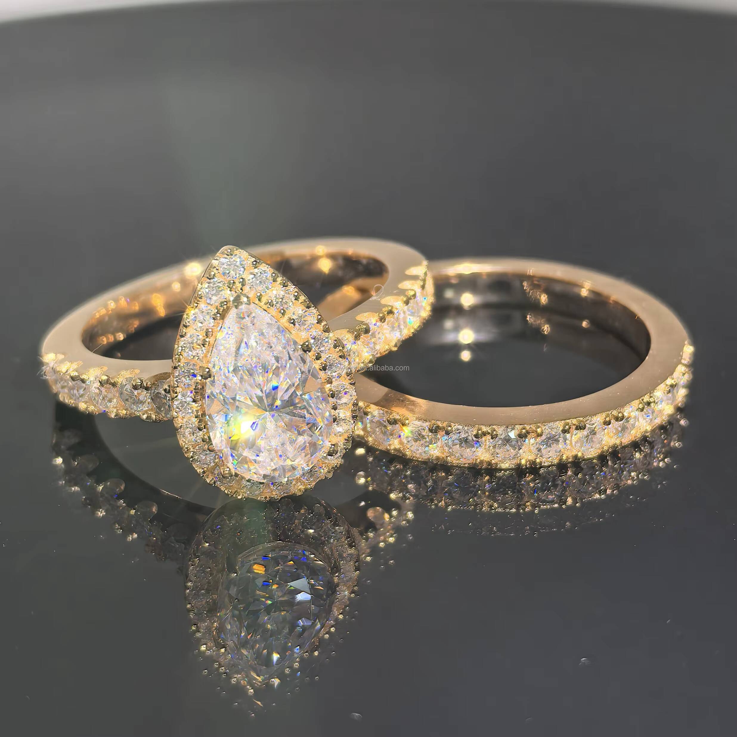 Wholesale 3ct Pear Moissanite Set Rings Design Jewelry 925 Sterling Silver Gra Certified VVS Women Wedding Moissanite Ring