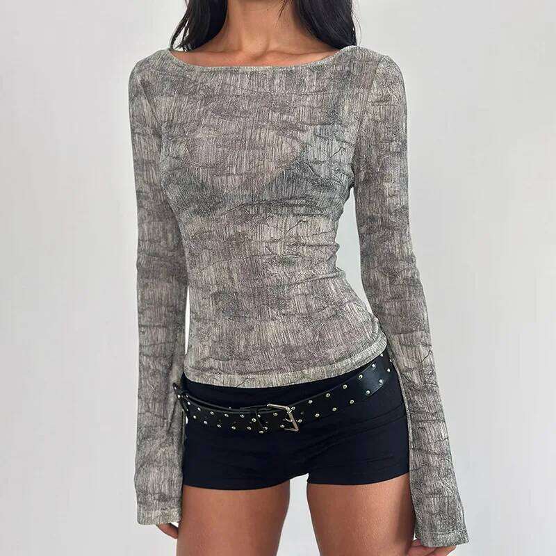 Spring Autumn New T-Shirts Fashion Women Long Sleeve Sexy Off Shoulder Slim Fit Tops Casual Vintage Y2k Streetwear 2025 Tees ZHE HAN