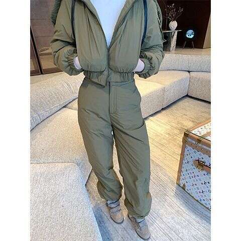 2025 Winter Ski For Women New Thickened Warm Short Cotton Jacket High Waist Slimming Pants Two-Piece Set WKERSIY