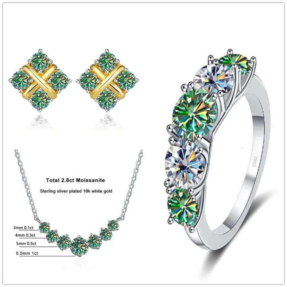 Total 7.2 Ct D Color VVS1 Moissanite Jewelry Set with Black card pass diamond test 925 Sterling Sliver Ring Earring Pendant c53