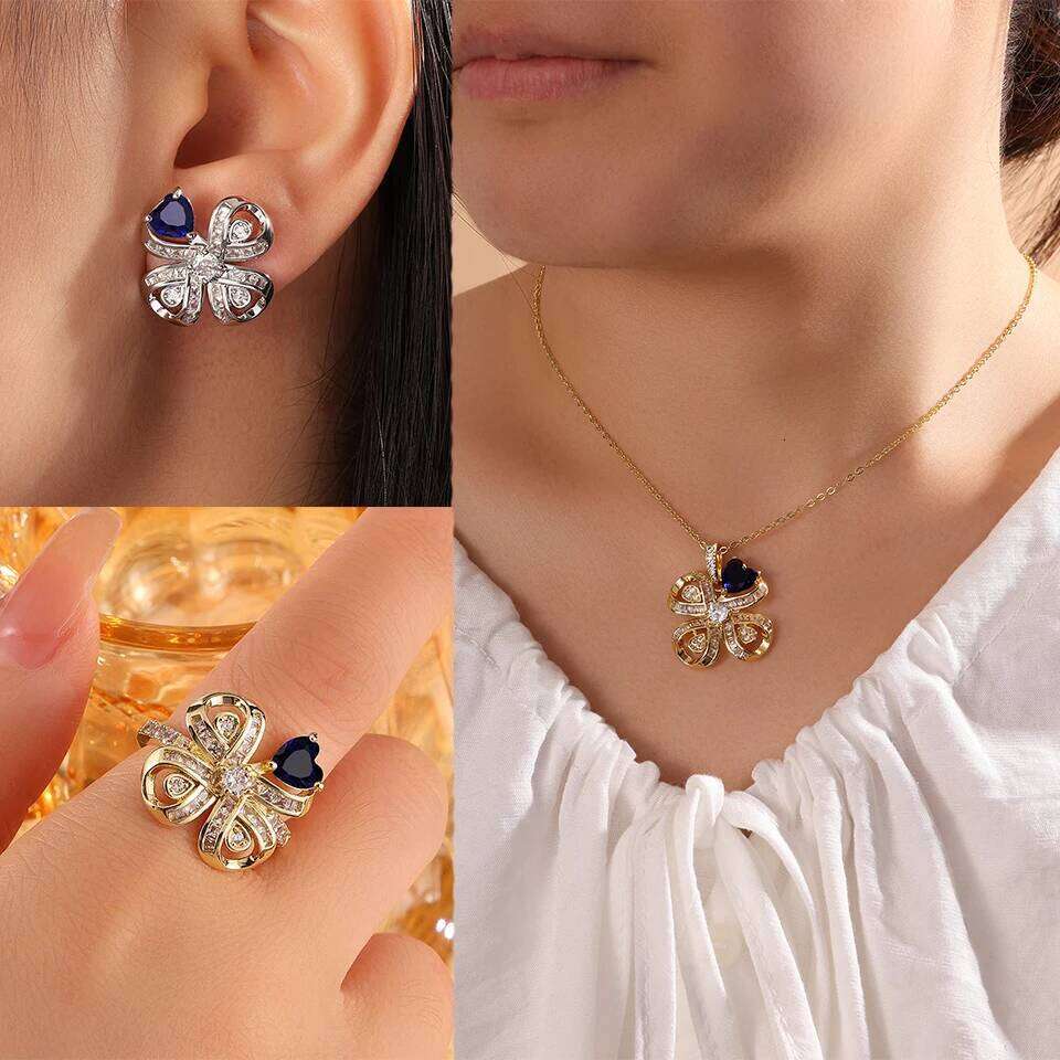 ZAKOL 4Pcs/Set Crystal Zircon Leaf Flowers Earring/Necklace/Ring/Bracelet for Women Aesthetic Wedding Party Jewelry Set