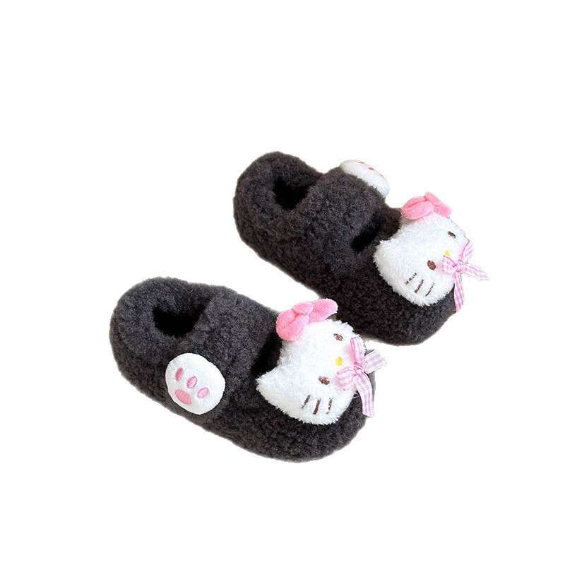 INS Cute Cartoon Plush Warm Home Non-Slip Furry 2025 Autumn Winter Korean Style Girls' Fleece-Lined Cotton Shoes