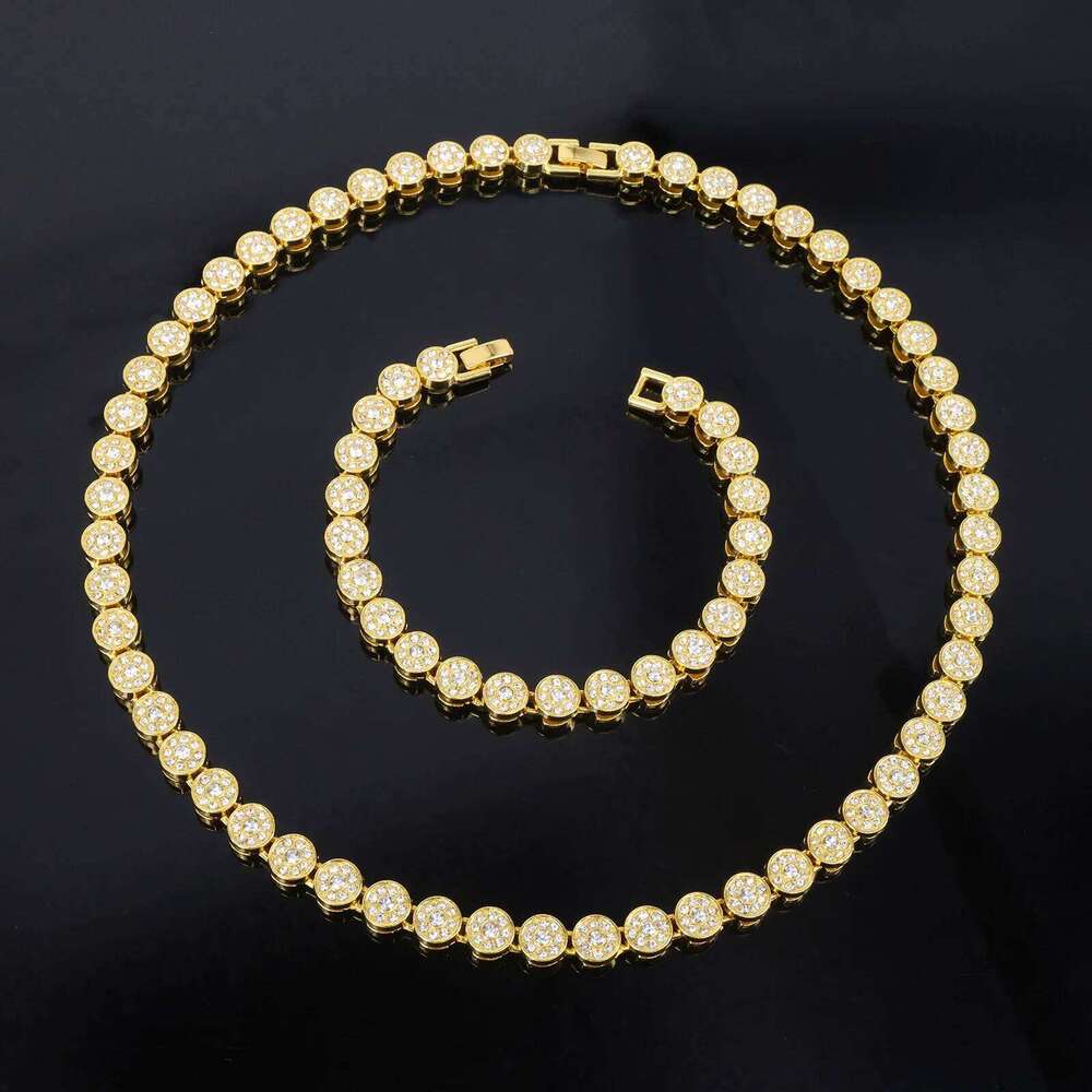 ZAKOL 45CM New Shiny Round Rhinestone Hip Hop Tennis Chain Bracelet Necklace Set for Women Men Jewelry Gift