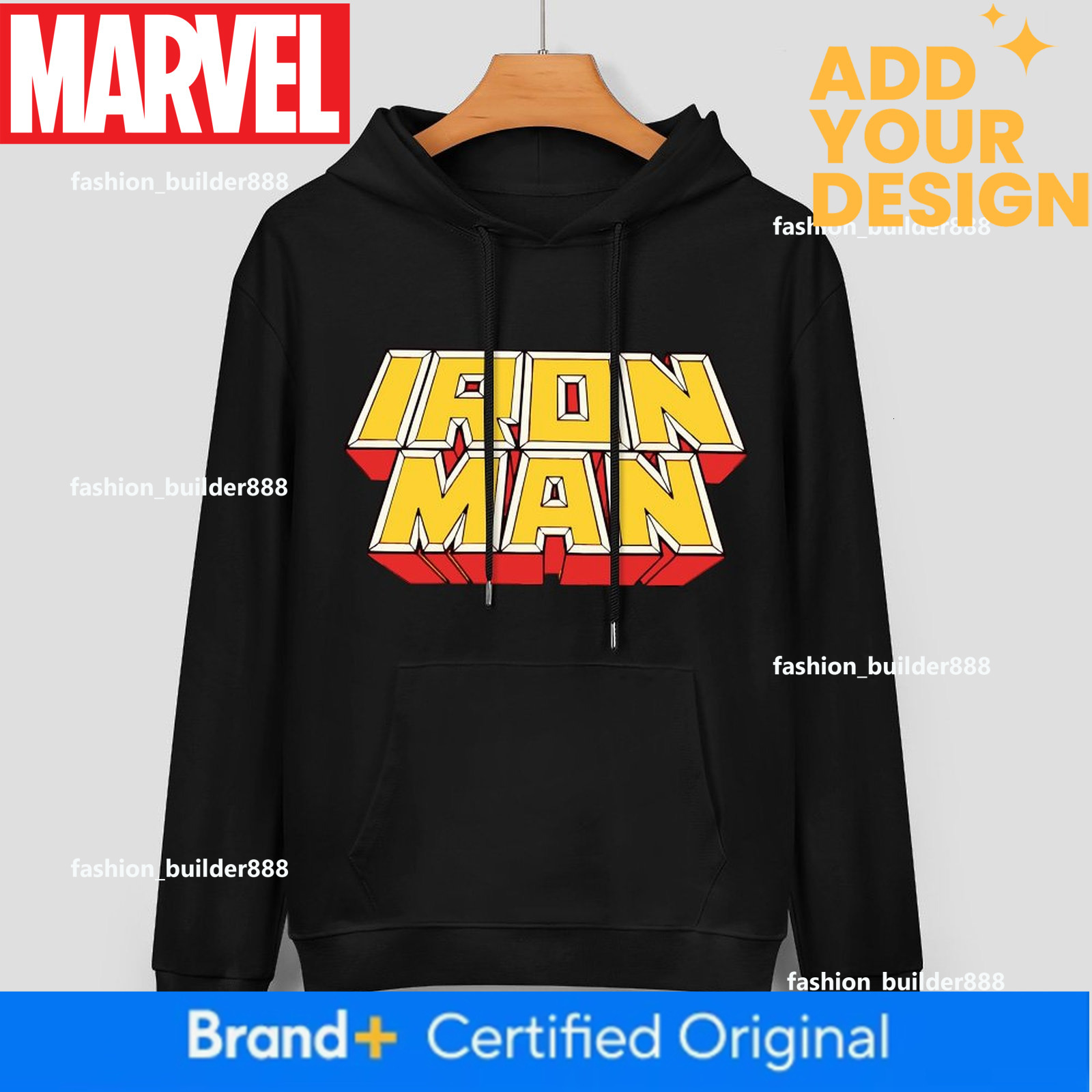 Custom Marvel Iron Man Designer Fall Winter Hoodie Design Unisex Long Sleeve Streetwear Hip Hop Oversized Fit Hoodie Men's Fashion Apparel M4