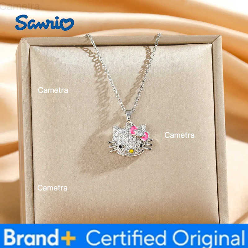Sanrio Bling Zircon Hello Kitty Pendant Necklace for Women Girls Stainless Steel Chain Cute Kitty Accessories Jewelry Gifts H251229