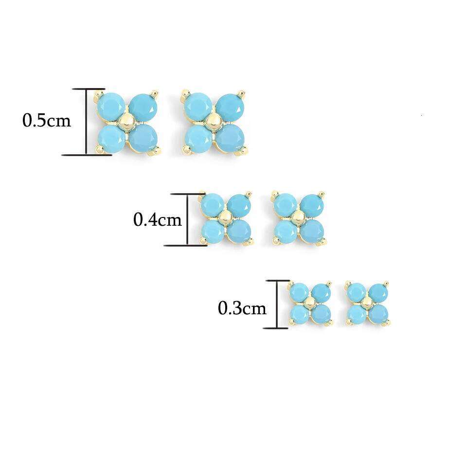ZAKOL New 6 Pcs Turquoise Small Flower CZ Stud Earrings for Women Girls Charming Shiny Zircon Party Jewelry Gift
