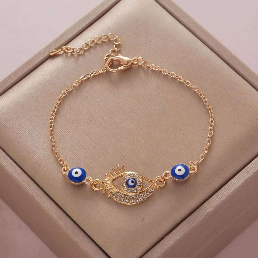 YILUOCD Bohemian Ovaly Blue Evil Eye Bracelet For Women 18k Gold Plating Tree of Life Chain Bracelets New Prayer Jewelry 25H1229
