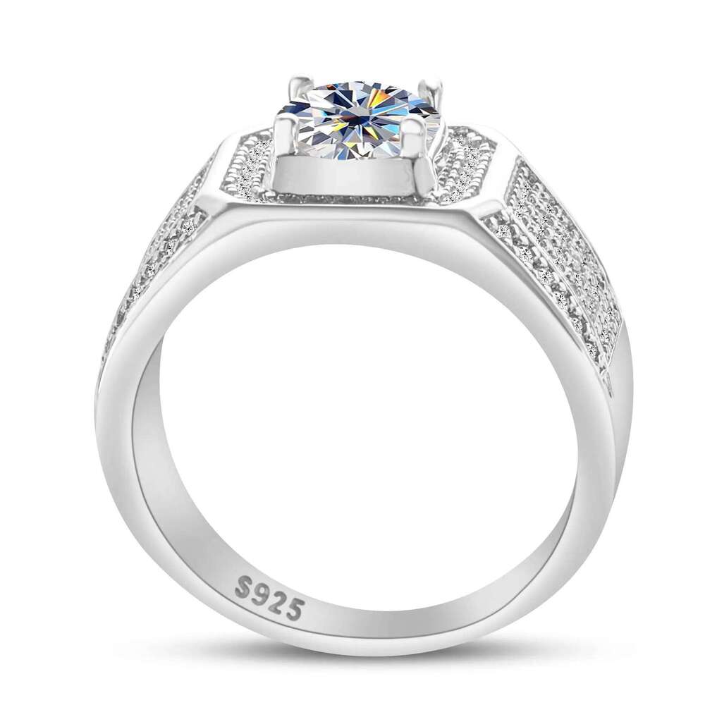 1ct 6.5mm D Color Moissanite Ring 925 Sterling Sliver Plated 18k Eternity Band Hip Hop Rings for Man Party Sparkling Jewely 88e