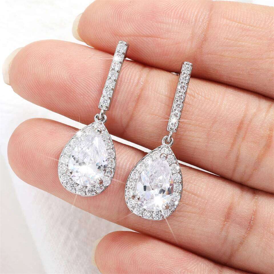 ZAKOL Brand Classic AAA Pear Cubic Zircon Drop Earrings for Women White Crystal Wedding Jewelry Wholesale