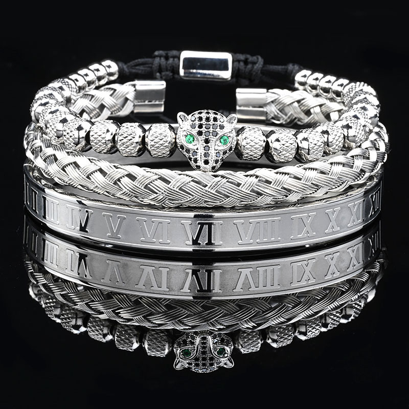 Luxury Brand Designer Jewelry European And American Pineapple Bead Leopard Head Zircon Braided Bracelet Twist Bracelet Roman Text Diamond Bracelet Set