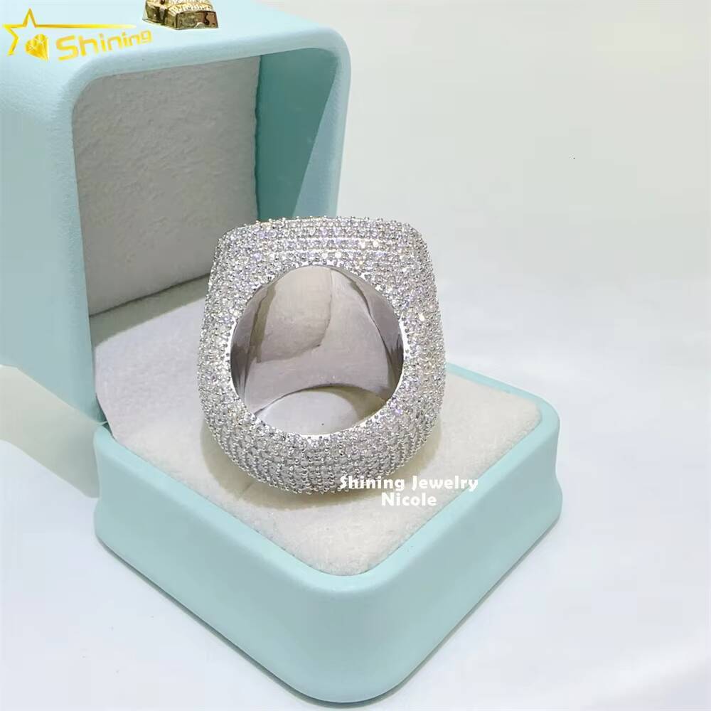 Luxury Bling Fully Iced Out baguette Diamond 925 Sterling Silver Hip Hop Men Moissanite Ring