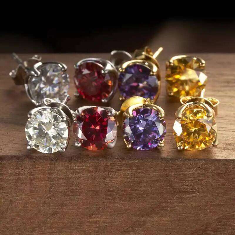 2CTTW Colorful Moissanite Ear-studs S925 Sterling Silver Earrings For Women Men Unisex Sparkling Luxury Fine Jewelry GRA certifi 3bb